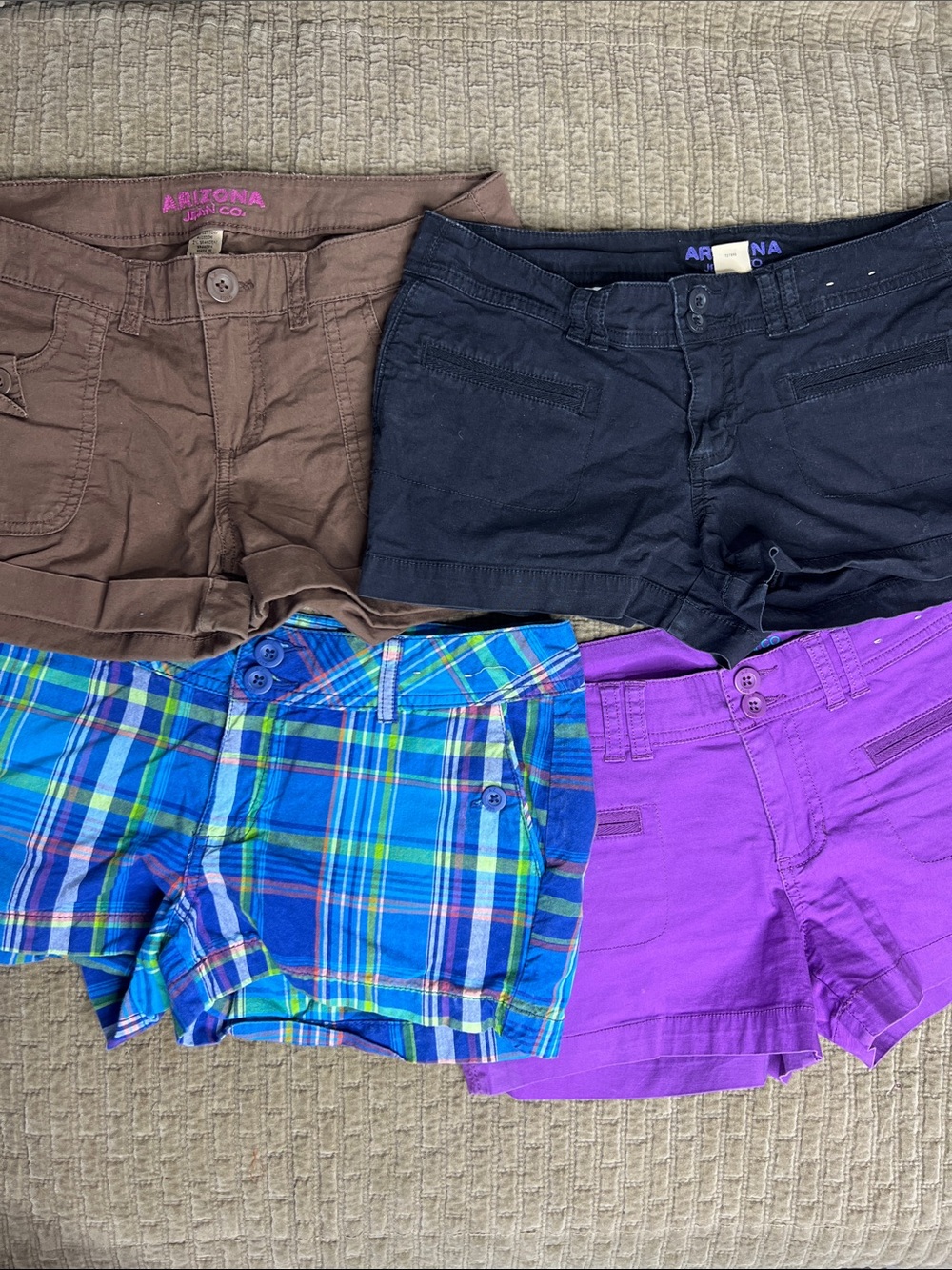 Arizona Jean Co. Shorts - 4 pack bundle- size 7 Black, Brown, Blue Plaid, Purple
